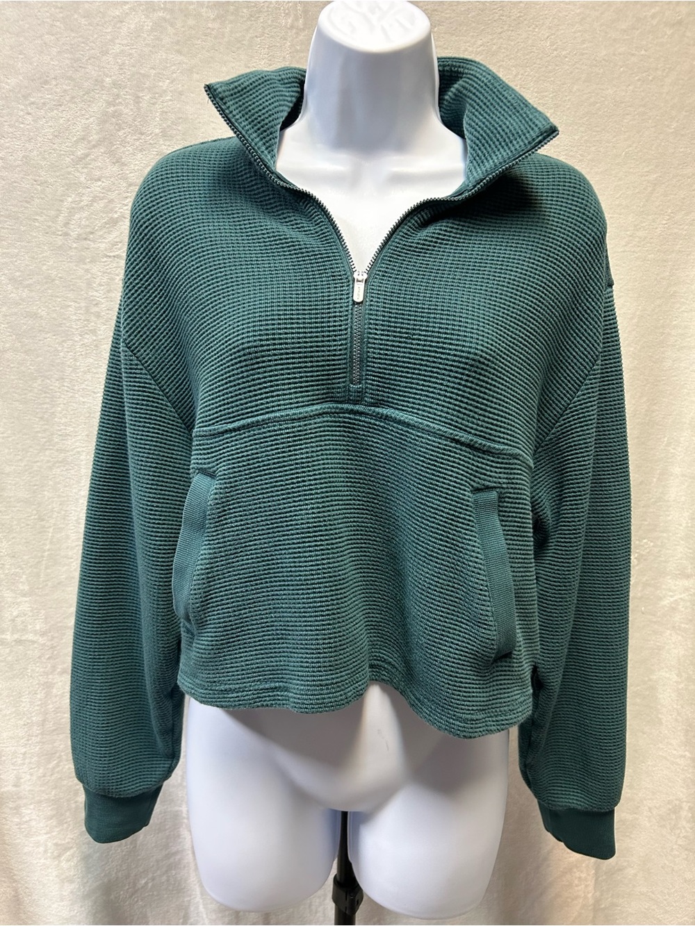 Athleta Half-Zip Waffle-Knit Pullover in Green - Picture 2 of 8